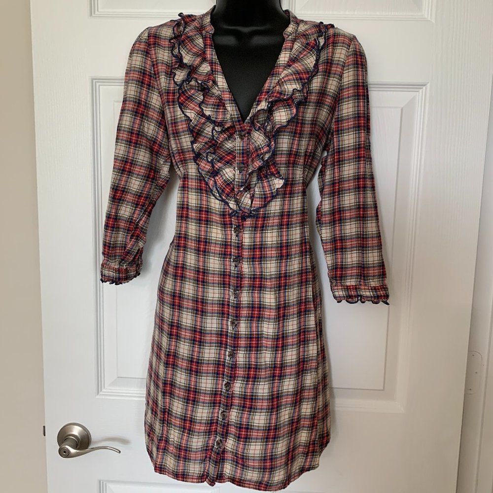 I love H81 Women´s Plaid Ruffled Tunic Top, Size S